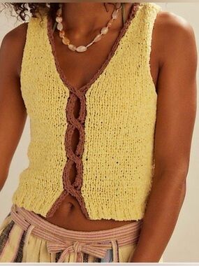 NWT Free People Sicily Shell Sweater in Yellow Size Small